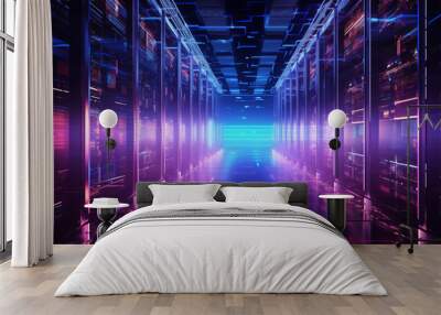 Futuristic Server Room with Ethereal Blue Glow Wall mural