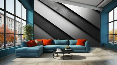 Layered Black Metal Strips With Subtle Textures and Smooth Reflective Highlights Wall mural