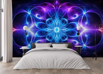 Radiant Blue and Purple Mandala Art - Digital Fractal Design Wall mural