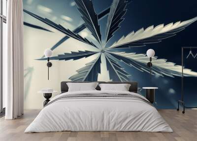 Symmetrical Star Pattern of Silver Leaves on Blue Background Wall mural