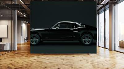 Powerful Black Muscle Car 3d illustration Wall mural