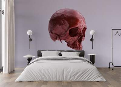 Red Metallic Gothic Human Female Skull Medical Anatomical with Teeth Quarter Right Side 3d illustration render Wall mural