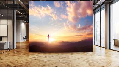 religious concept,The cross of God in the rays of the sun Wall mural