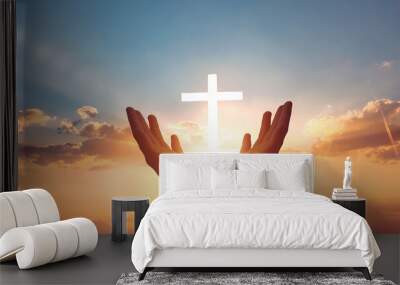 Religious concept:Human hands open palm up worship Wall mural