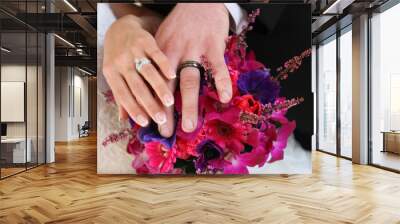 wedding band rings on hands bride groom love forever Wall mural