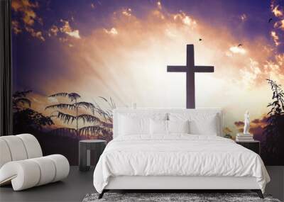 Salvation concept: The Cross symbol of Jesus Christ and church of God Wall mural