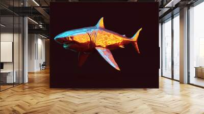 Silver Great White Shark with Red Orange and Blue Green Moody 80s lighting 3 Quarter Left View 3d illustration 3d render Wall mural