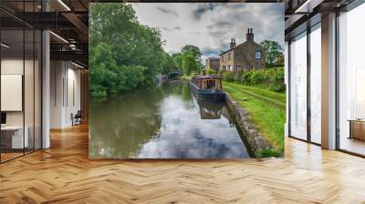 Narrowboat on a British canal in rural setting Wall mural