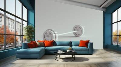 White Barbell with 4 Heavy Weights on 3d illustration 3d render Wall mural