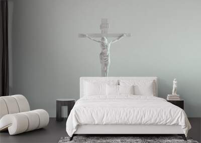 White Jesus on a Cross Statue Marble Crucifix Church Art Religion Sculpture Catholic Faith Symbol 3d illustration render Wall mural