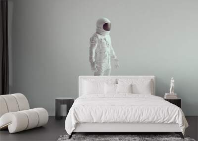 White Navy Astronaut with Black Visor Quarter View 3d illustration Wall mural