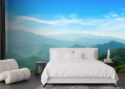 World Environment Day concept: Green mountains and beautiful sky clouds under the blue sky Wall mural