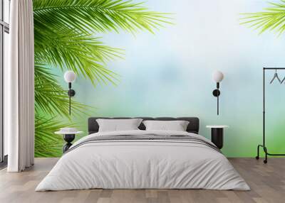 World Environment Day concept: Palm Tree Leaves  on blue sky background Wall mural