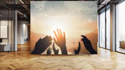 World Religion Day Concept: Human open two empty hands  up  background Wall mural