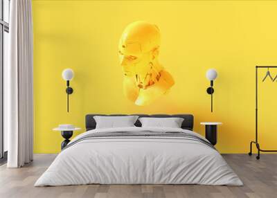 Yellow Cyborg Bust 3d illustration 3d render Wall mural