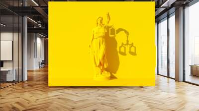 Yellow Lady Justice Statue Personification of the Judicial System Traditional Protection and Balance Moral Force for Good and Lawfare Yellow Background 3d illustration render	 Wall mural