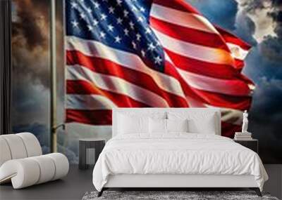 american flag on a sky Wall mural