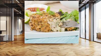 Fishcake - Deep-fried tuna, lime and coriander fishcake served with salad.
 Wall mural