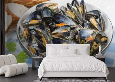 Moules Marinieres - Mussels cooked with white wine sauce. Wall mural