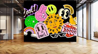 collection of vintage youth positive and motivational stickers and elements on black background. vin Wall mural