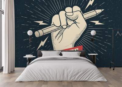 Motivation poster with hand fist holding a pencil with 