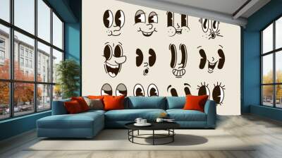 Retro cartoon smiled comic faces set isolated on white background. Vector illustration Wall mural