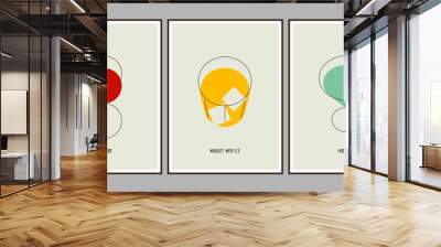 Set of minimalistic cocktail posters with  red wine and whiskey and margarita cocktail glasses isolated on light background for bar or pub or restaurant decoration or wall art print. Wall mural