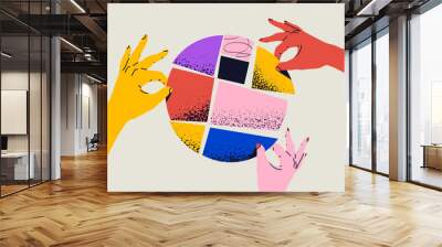 Team work or collaboration or partnership concept illustration with the hands are put together parts of abstract round shape. Vector illustration Wall mural