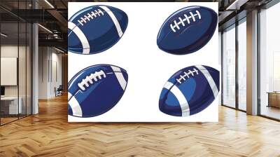 Set of Blue American football illustration pattern design oval ball in sports on transparent background Wall mural