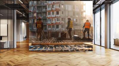 Construction workers on building site Wall mural