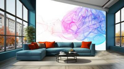 Digital brain illustration with pink and blue gradients on a white background Wall mural