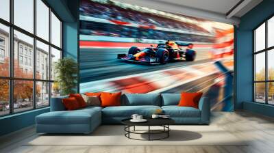 Formula 1 race car speeding on track, intense motion blur Wall mural