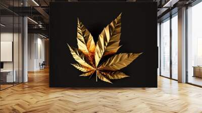 golden leaf marijuana on black background Generative AI Wall mural