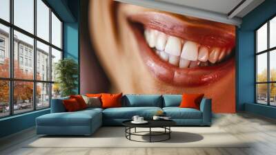 Macro shot of a woman's smile, highlighting her teeth and lips Wall mural