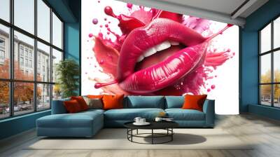 Splashes of liquid lipstick or paint on white background Wall mural