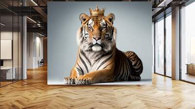 Tiger with a golden crown on a white background IA Wall mural