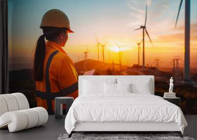 Woman engineer at wind farm Wall mural