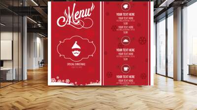 Christmas menu illustration over red and white color background Wall mural