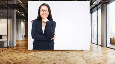  Portrait of smiling confident asian business woman with arm cross in office. Asian business girl standing. Startup successful business executive people looking at camera concept with copy space Wall mural