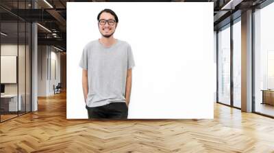 Attractive beautiful positive happy asian man. Close up portrait asian nerdy man. Handsome nerd Japanese guy wearing glasses with big smile isolated on white background. Wall mural