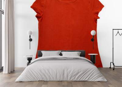 Female t-shirt isolated on white background front view, red t shirt mock up Wall mural