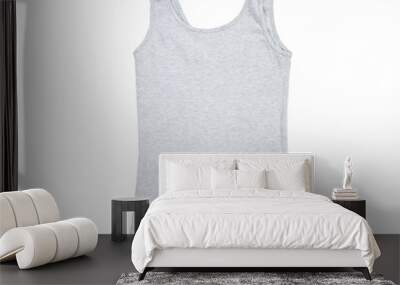 Gray tank top, close up of a blank t shirt on white background, sleeveless T-shirt top view, grey cotton sleeveless shirt isolated on white Wall mural