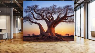 African baobab in the savannah at sunrise Wall mural