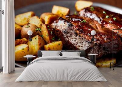 juicy bbq beef with roasted potatoes Wall mural