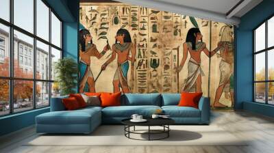 old historical egyptian painting with egyptian hieroglyphs, generative AI Wall mural