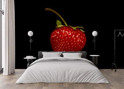 red fresh strawberry on black background Wall mural