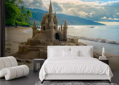 sand castle on beautiful exotic beach in vacation, generative AI Wall mural