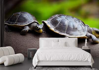 two turtles are walking against the background of nature Wall mural