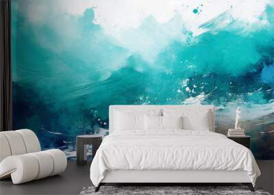 abstract ocean beach paint background creative abstract water blue sea wave painted background wallpaper texture modern art generative ai Wall mural