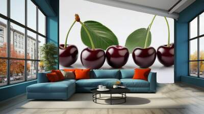 fresh black sweet cherry fruit on white background Wall mural